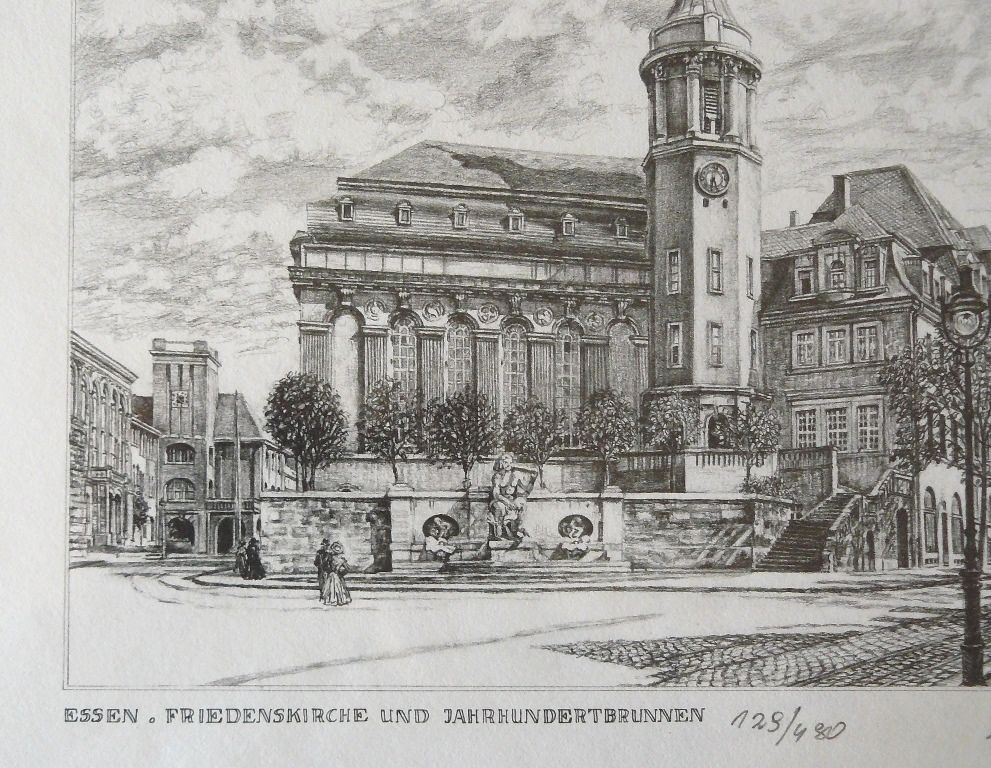 Friedenskirche Jhdt.-Brunnen Litho. 43x33. B087