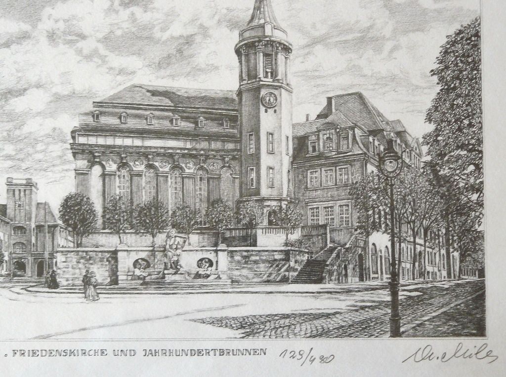 Friedenskirche Jhdt.-Brunnen Litho. 43x33. B087
