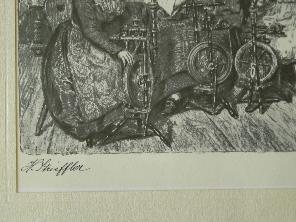 Altpälzer Spinnstube Heinrich Strieffler Grafik 42x32. B088