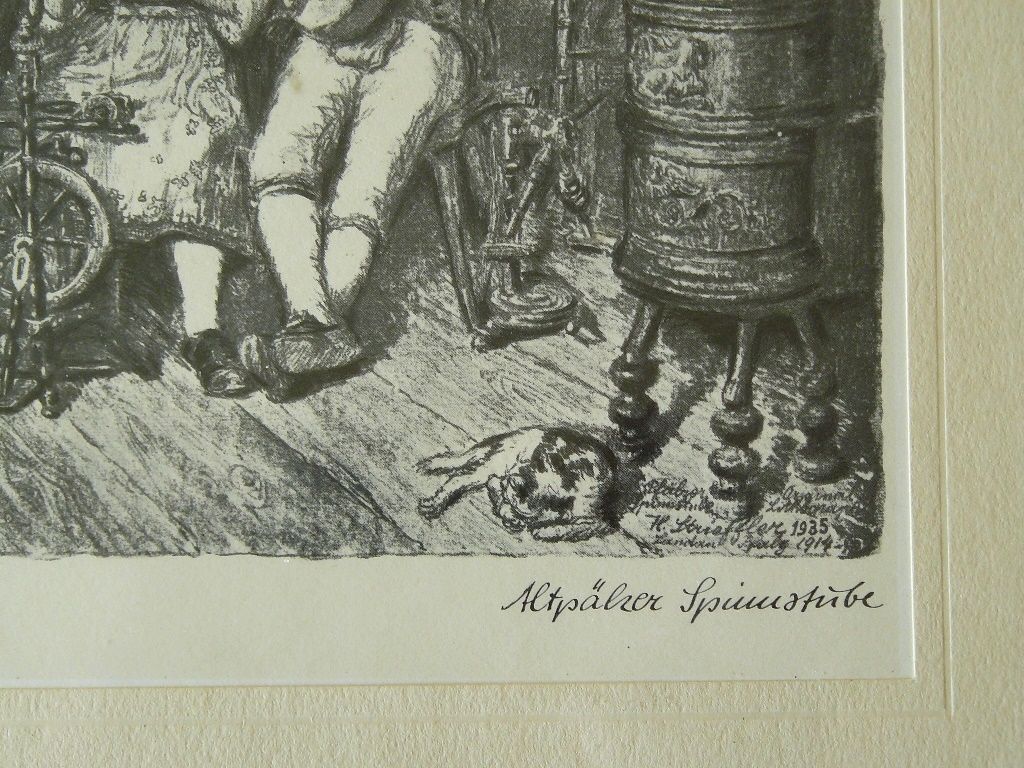 Altpälzer Spinnstube Heinrich Strieffler Grafik 42x32. B088