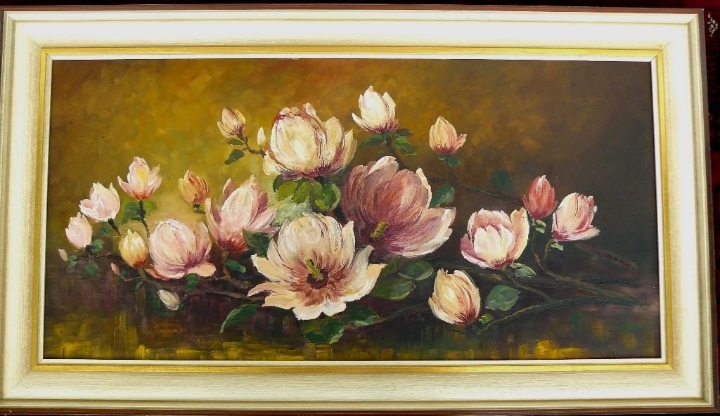 Gemälde Rudolf Winter Magnolien 93x53. B062
