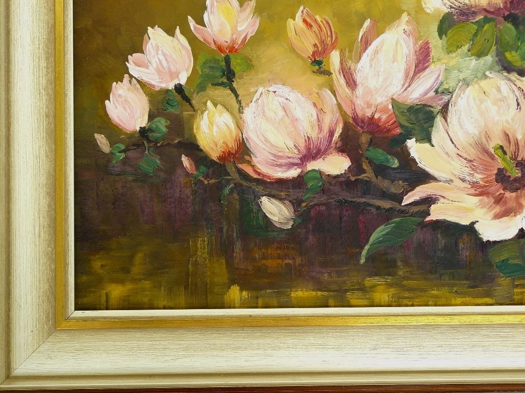 Gemälde Rudolf Winter Magnolien 93x53. B062