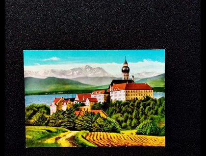 Ansichtskarte-Kloster Andechs mit Ammersee.