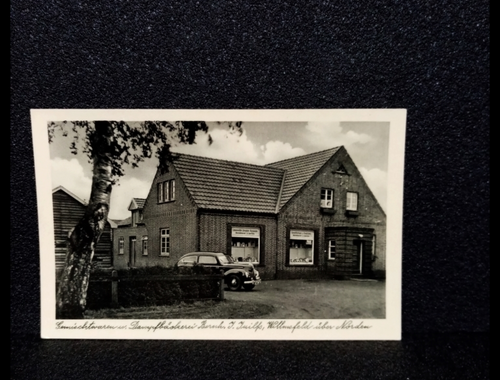 Ansichtskarte-Gemischtwaren u. Dampfbäckerei, Wilmsfeld über Norden.