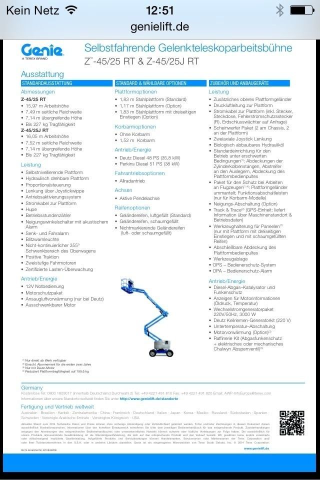 Steiger Arbeitsbühne Arbeitshebebühne Hubarbeitsbühne Genie Z4525RT