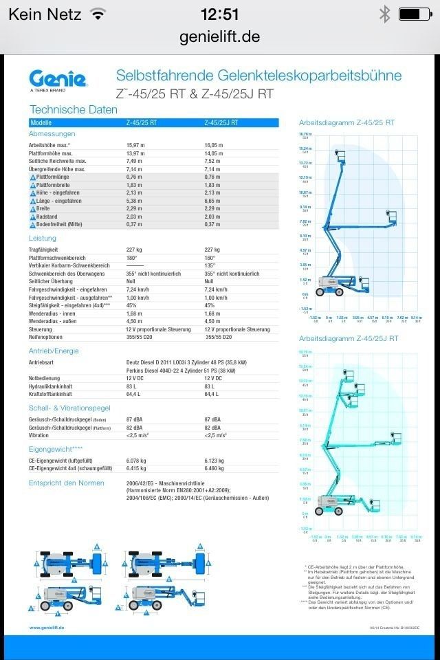 Steiger Arbeitsbühne Arbeitshebebühne Hubarbeitsbühne Genie Z4525RT
