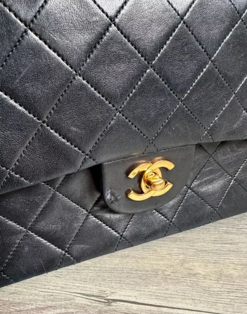 Chanel timeless flapbag schwarz gold 25 Leder