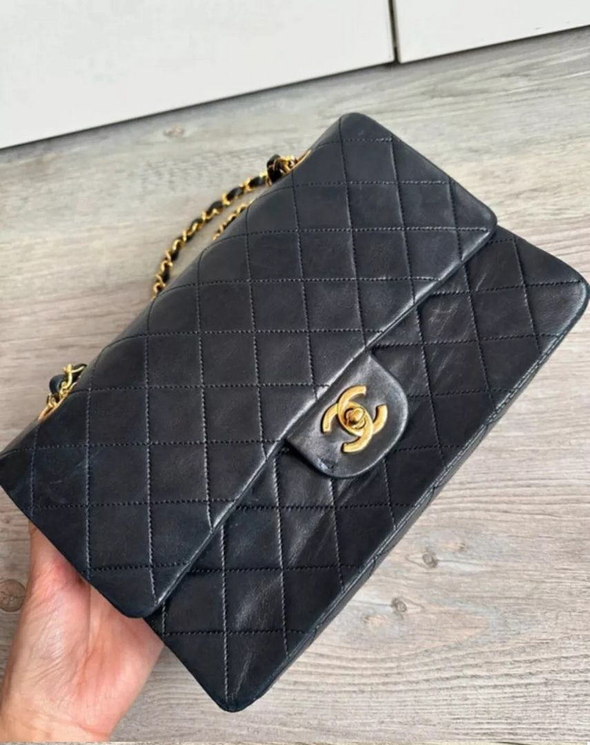 Chanel timeless flapbag schwarz gold 25 Leder