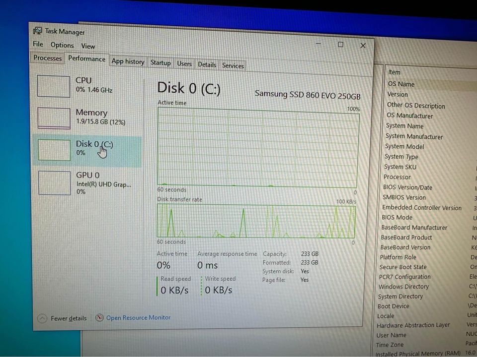 Intel NUC i7 10th Gen mini PC 16GB RAM 250GB SSD