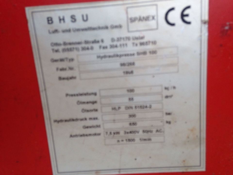 Brikettierpresse SHB 100 R Spänex Brikettpresse N O Weima Schuko