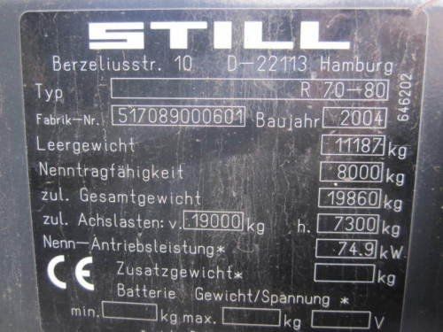 Still R70-80, Gabelstapler, Stapler, Frontstapler, 8-to, Hydraulik