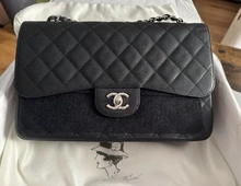 CHANEL Double Flap Jumbo Damen caviar leder Tasche