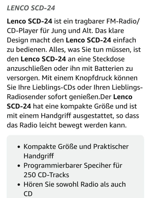 enco SCD-24 - tragbarer Radio CD-Player - CD-Radio - UKW Radio - Titel Speicher