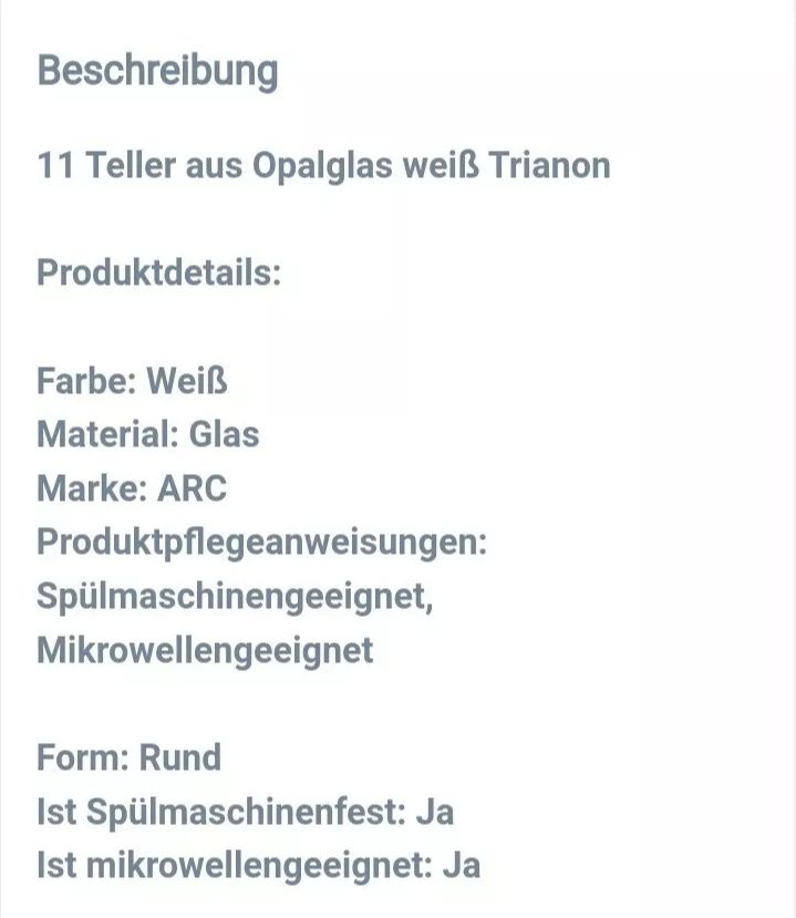 11 Teller aus Opalglas weiß Trianon