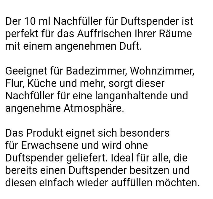 1 Nachfüller für Duftspender ohne Duftspender 10 ml mit Halterung für die Wand