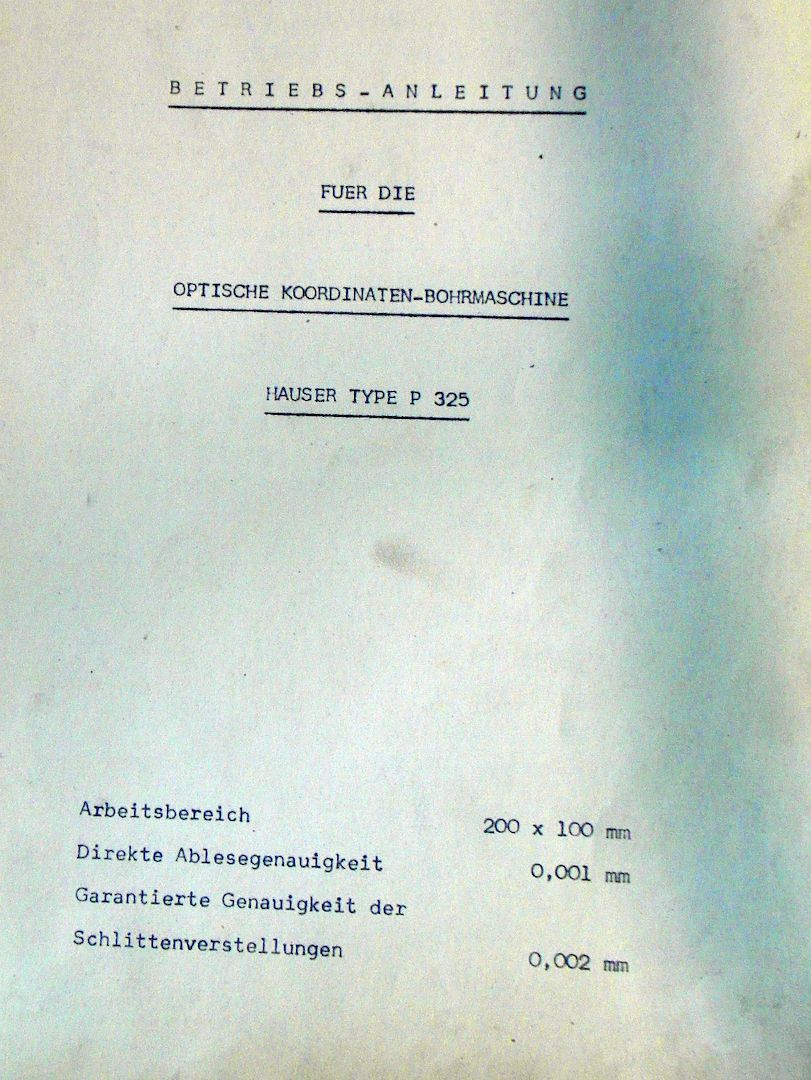 Hauser P 325 optische Koodinatenbohrmaschine