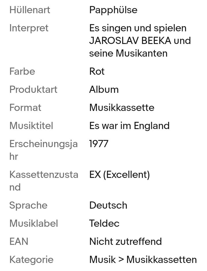 Es war im England - Kassette