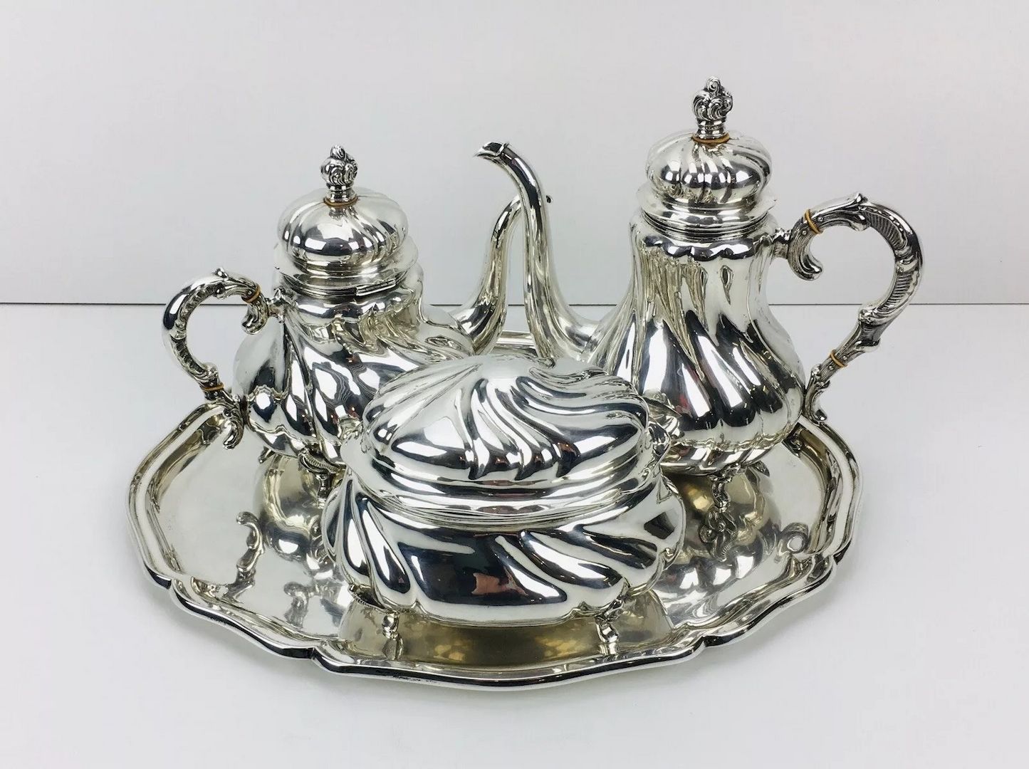 835 Silber Tafelsilber 3476 Gramm Chippendale Tee Kaffee Service Set