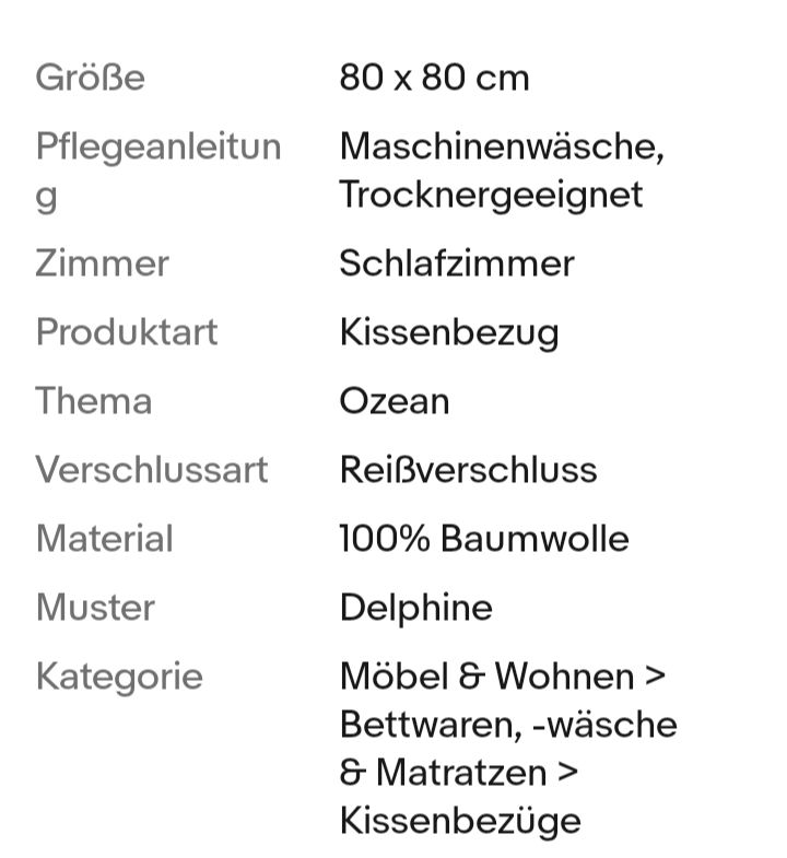 Kissenbezug Ozean Delphine 80x80 cm mit Reißverschluss