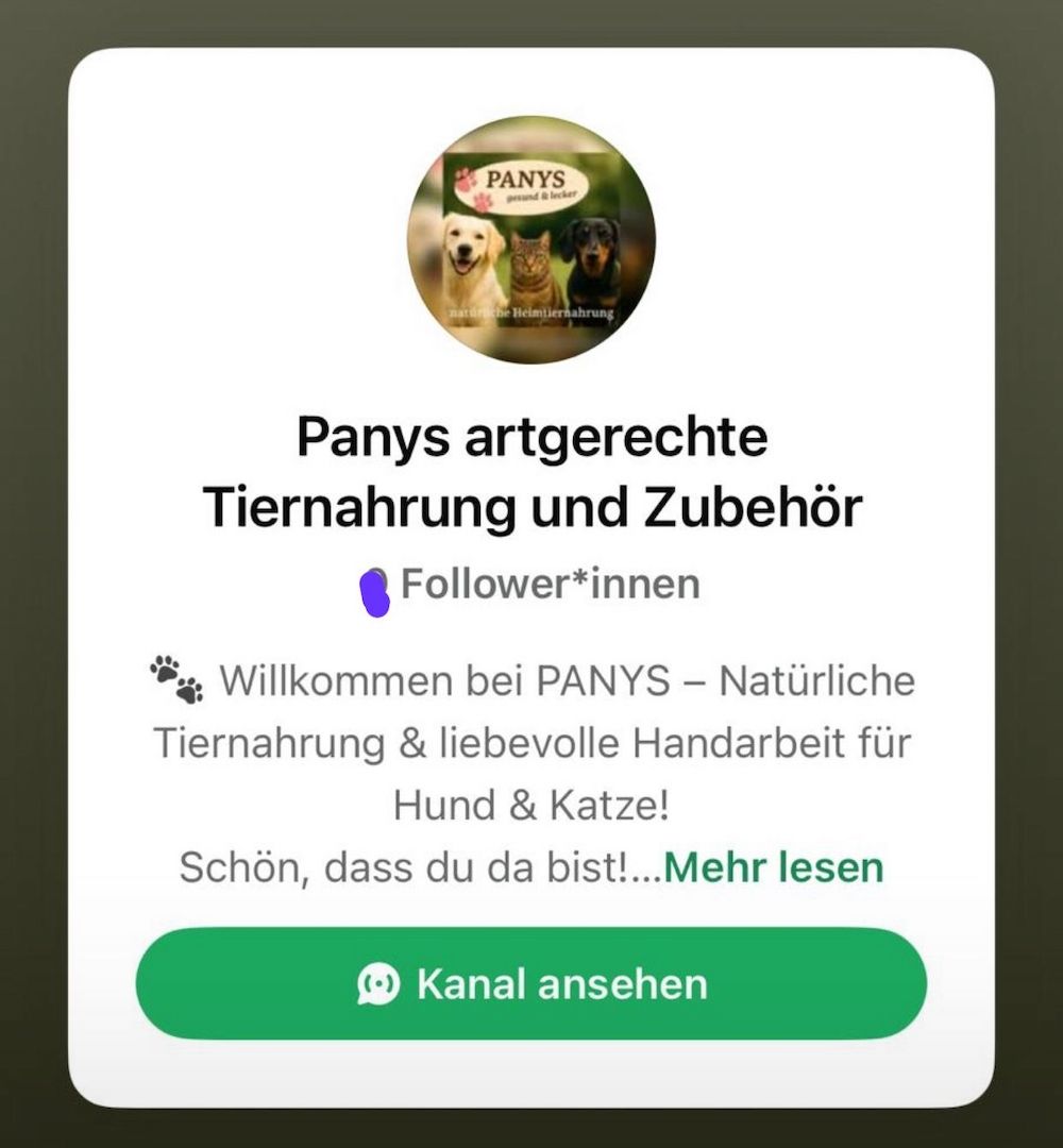 Panys Tiernahrung & Zubehör – 5 % Rabatt,  WhatsApp-Kanal kostenlos