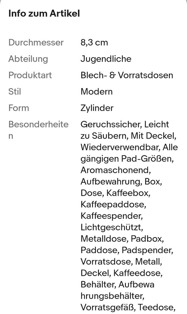 Kaffeepaddose Vorratsdose Paddose für 20x Senseo Tchibo Kaffeepads Dose Pad Box