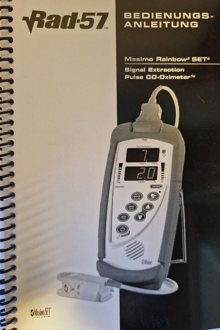 Masimo Rad-57 (SPO2, SPCO und SpMet) + Sensor, Kabeln, Hand-Cove