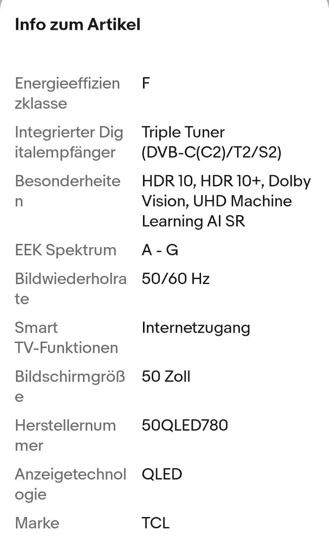 "Original ungeöffnet" TCL Smart TV 50C655 4K Ultra HD 50 Zoll LED HDR D-LED QLED