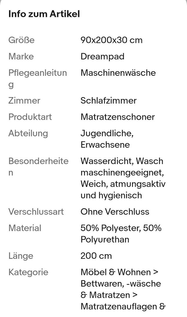DreamPad - Luxuriös, Weich, atmungsaktiv und hygienisch 90x200x30 cm, Einzelbett