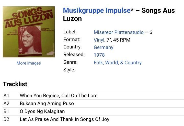 Single Vinyl Schallplatte Songs aus Luzon (1978)