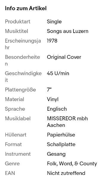 Single Vinyl Schallplatte Songs aus Luzon (1978)