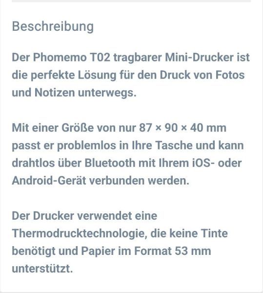 Phomemo T02 Portable Pocket Mini Thermal Printer Photo Inkless Bluetooth Home, Neu