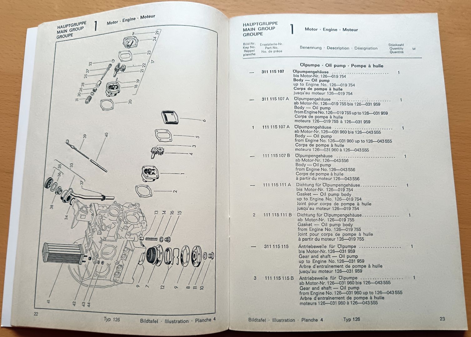 VW Typ122 126 A Betriebsanleitung, Ersatzteilliste, Wartungsheft