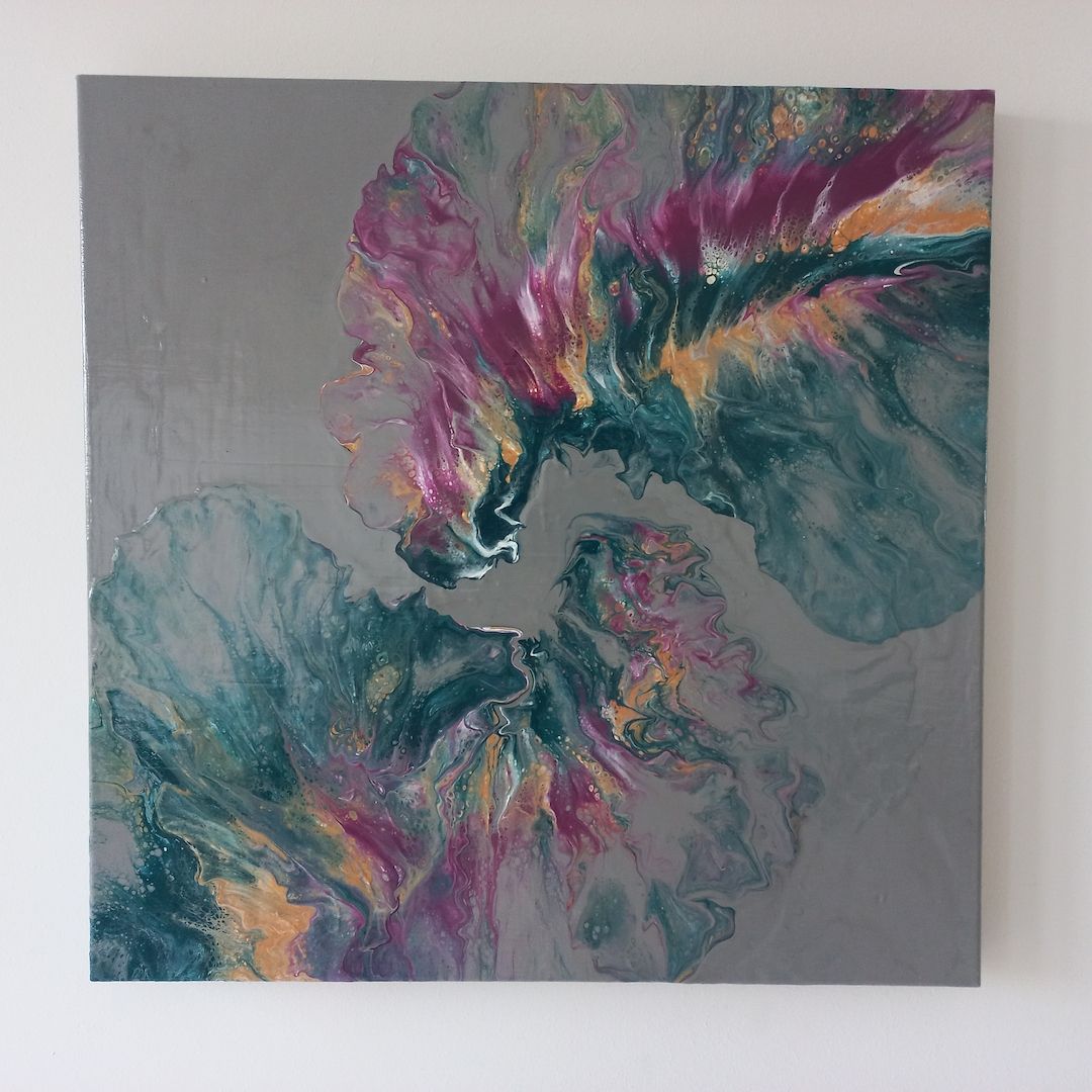 Kunst in Bewegung – Abstraktes Pouring Gemälde, handgemalt