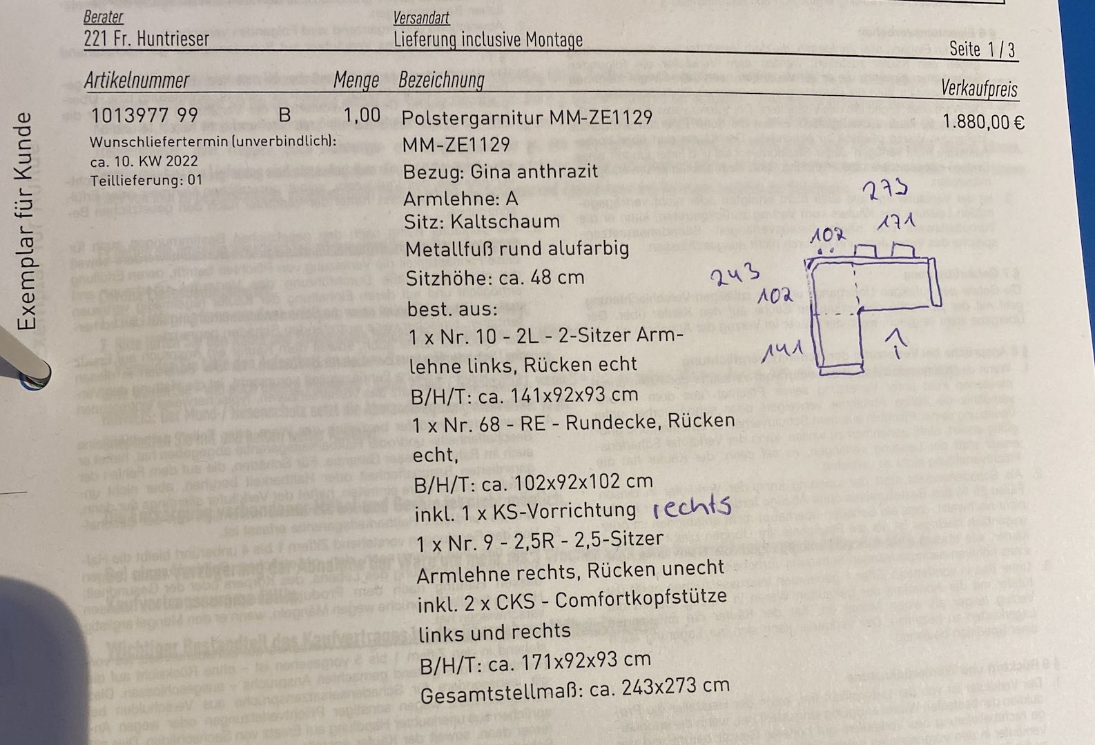 Ecksofa in Anthrazit- wie neu