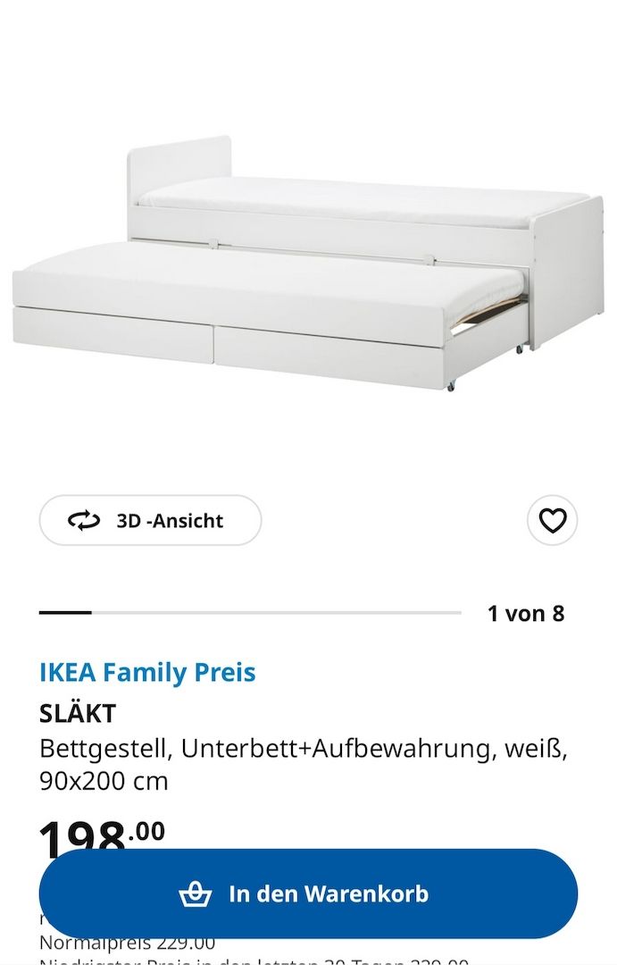 Bett mit Ausziehbett und Bettkasten Släkt Ikea
