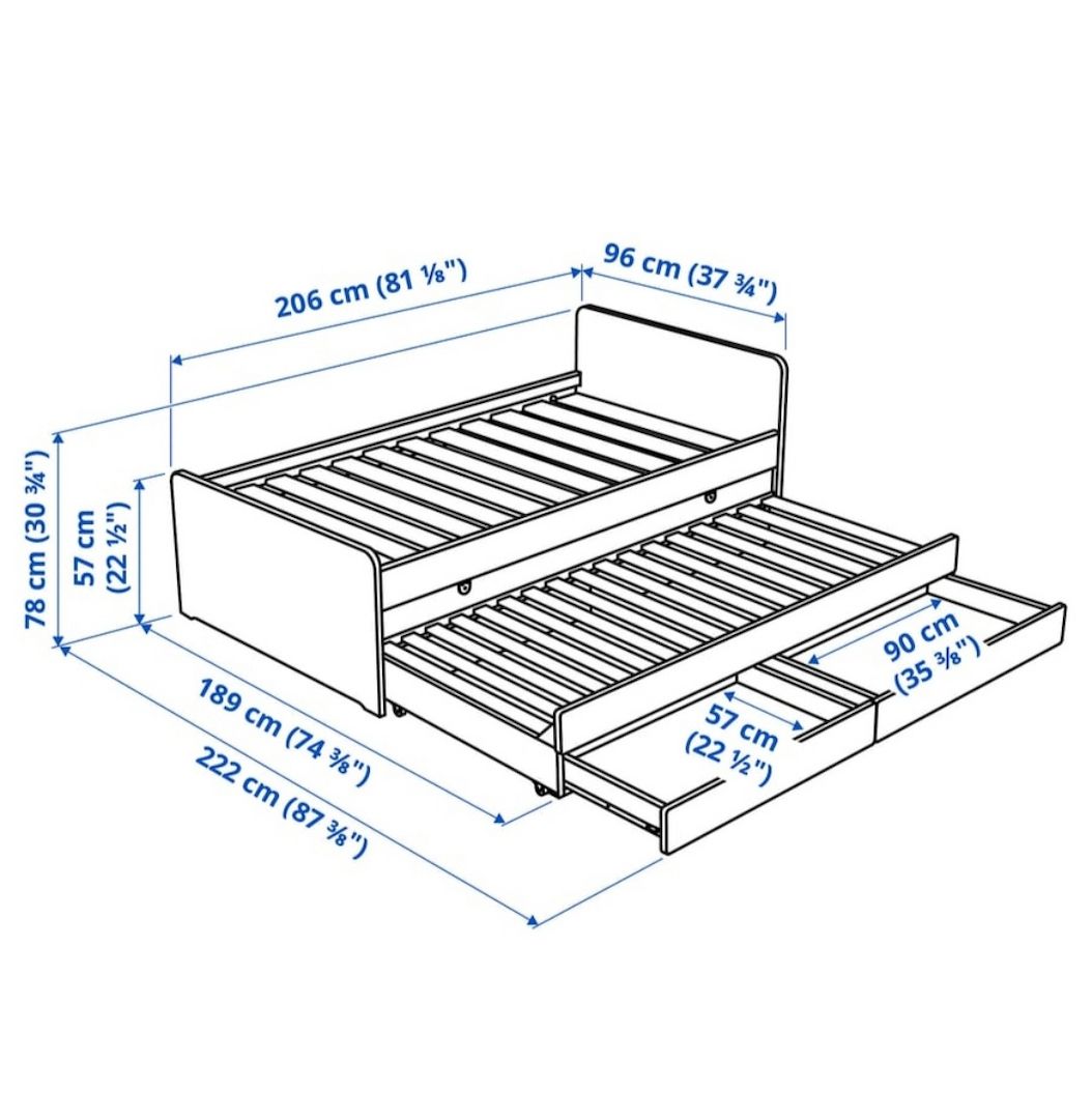 Bett mit Ausziehbett und Bettkasten Släkt Ikea