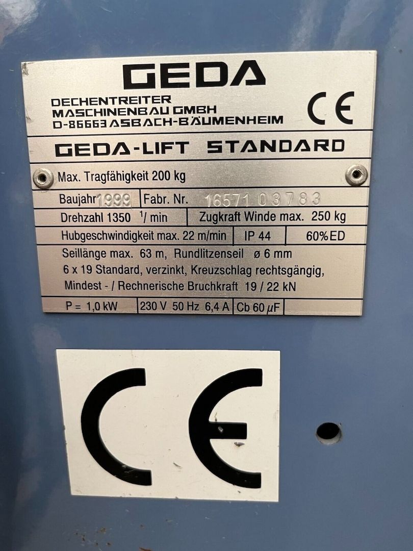 Geda 200kg Aufzug Dachdeckerlift Bauaufzug 15m in neuwertigem Zustand