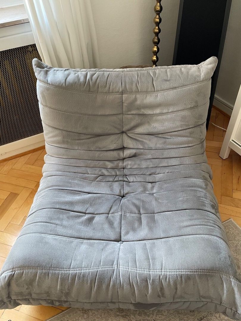 Ligne Roset Togo Couch Komplettset 3, 2, 1, Ecke, Hocker grau Microfaser Sessel