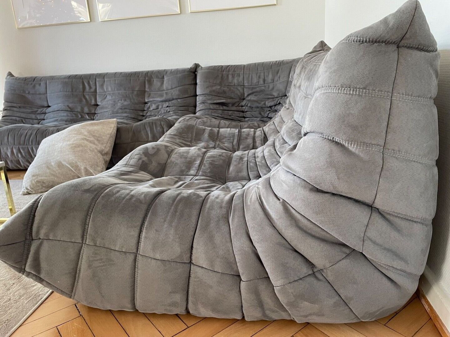 Ligne Roset Togo Couch Komplettset 3, 2, 1, Ecke, Hocker grau Microfaser Sessel