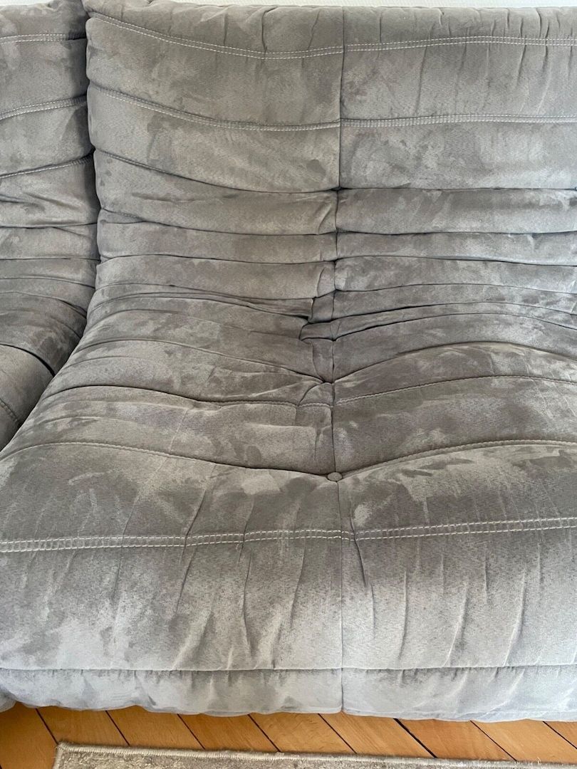 Ligne Roset Togo Couch Komplettset 3, 2, 1, Ecke, Hocker grau Microfaser Sessel