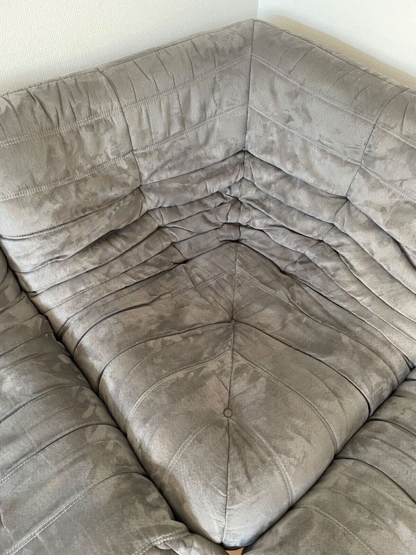 Ligne Roset Togo Couch Komplettset 3, 2, 1, Ecke, Hocker grau Microfaser Sessel