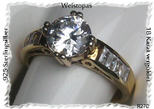 Ring, 925 Silber, vergoldet mit Topassteinen