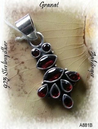 Granatanhänger, 925 Silber, massiv