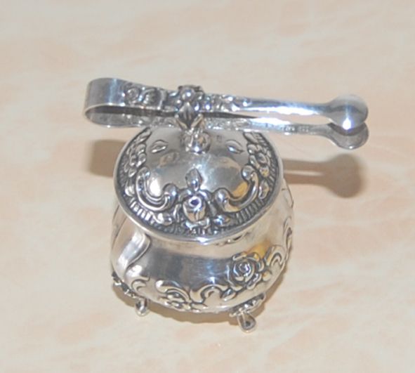 Antik: Zuckerdose mit Zange Albert Bodemer 835 Silber