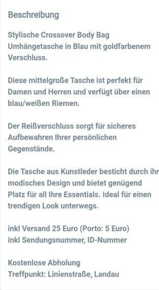 Stylische Crossover Body Bag Umhängetasche