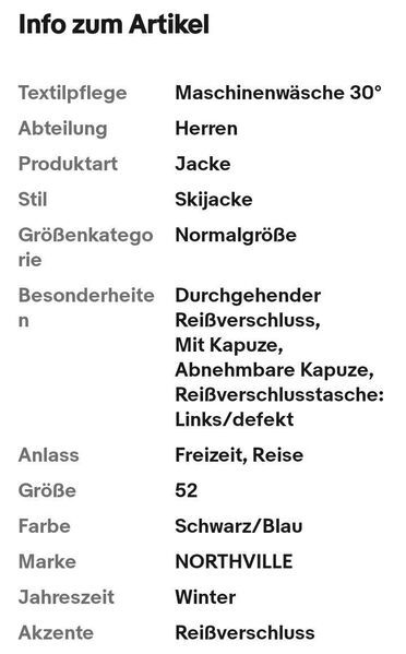 Herren Winter Skijacke mit zwei Reißverschluss Taschen