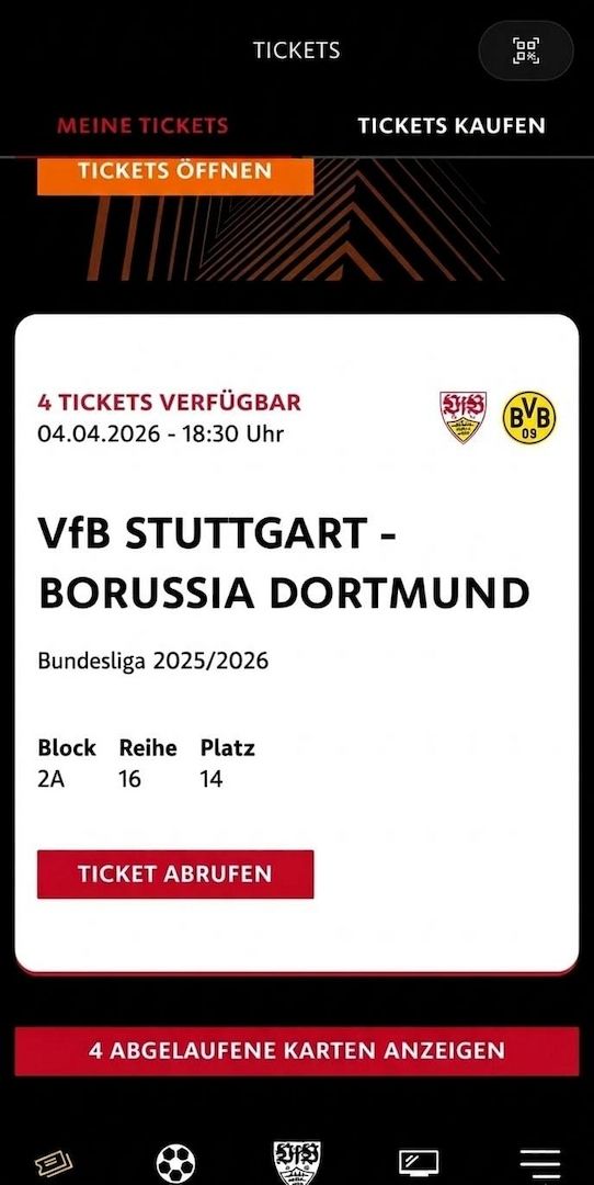 4 tickets Vfb Stuttgart gg Dortmund