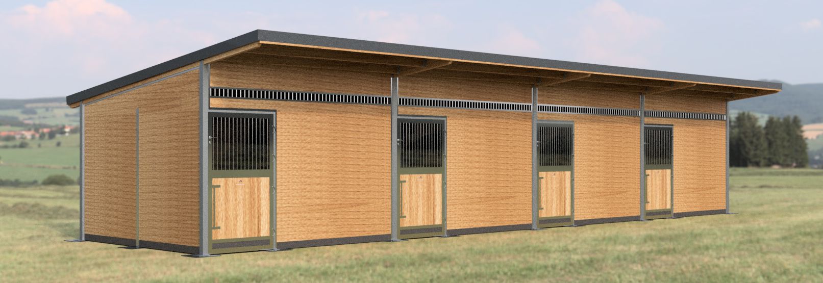 Moderne Außenstall und Pferdeboxen - ideale Ställe für Pferde