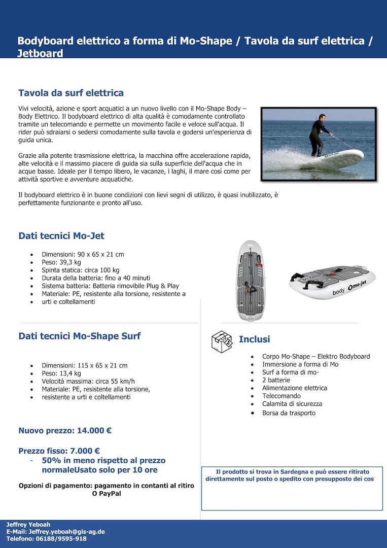 Mo-Shape Elektro Bodyboard / Elektrisches Surfboard / Jetboard