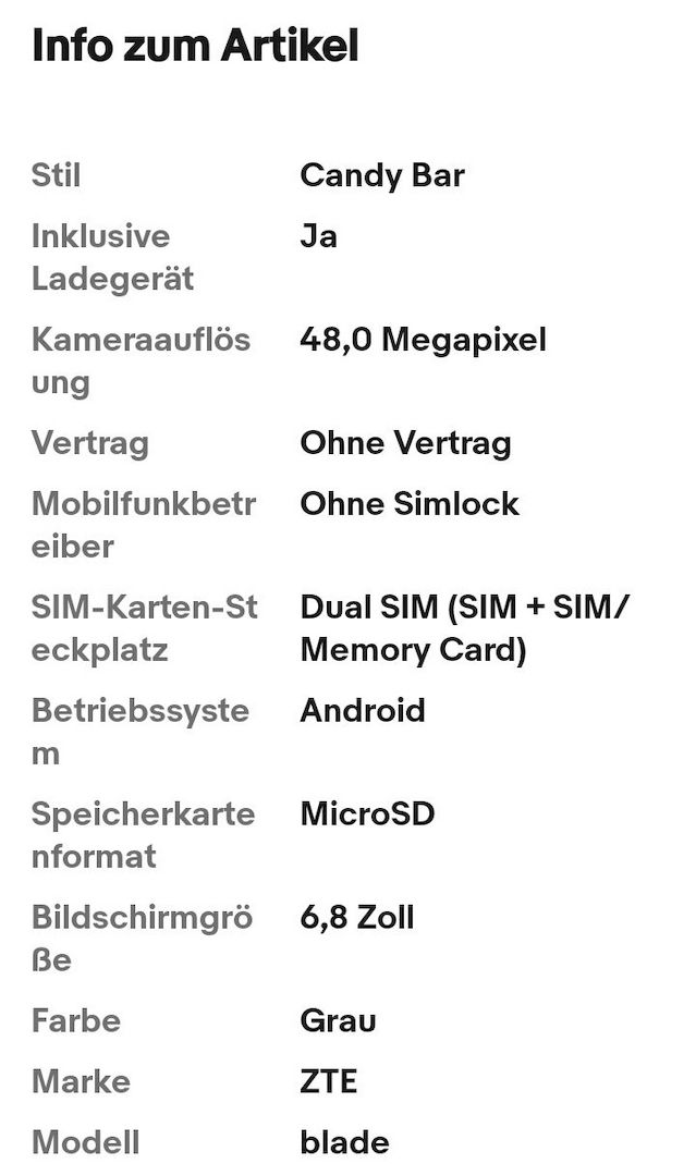 ZTE Blade V30 Vita 3GB/128GB, Dual Sim Modell 8030